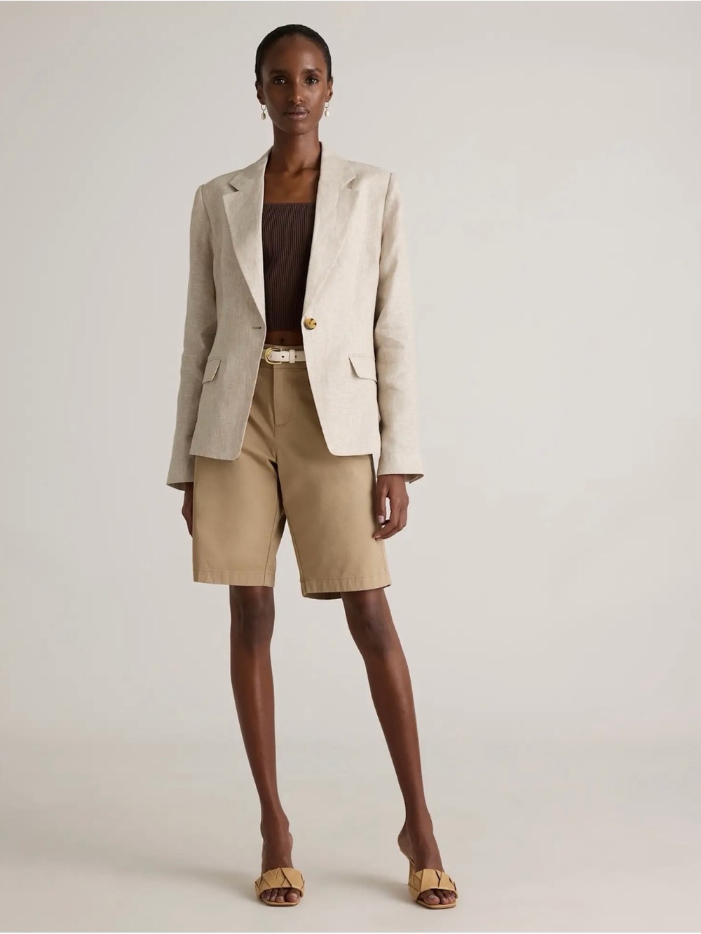 Quince Cream 100% European Linen Structured Blazer - Picture 2 of 5